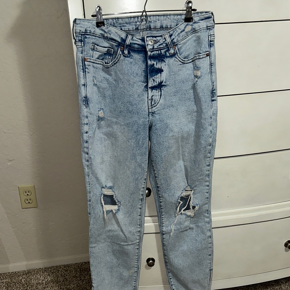 Old Navy OG Straight - Light Blue Distressed Women's Jeans